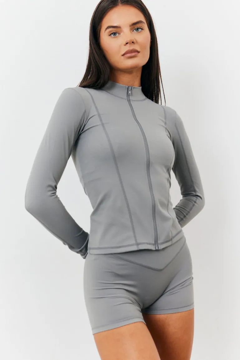 Soft Touch Seam Detail Zip Through Jacket
