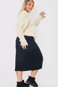 Split Hem Denim Midi Skirt
