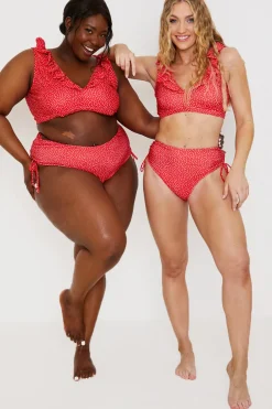 Spot Print High Waisted Bikini Bottoms With Ruched Sides