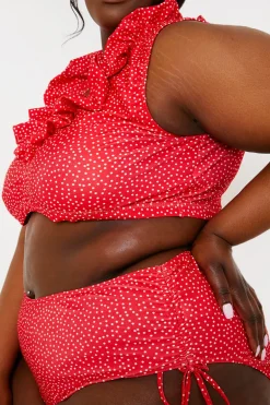 Spot Print High Waisted Bikini Bottoms With Ruched Sides