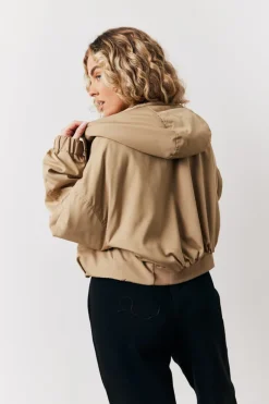 Stone Hooded Cropped Windbreaker Jacket