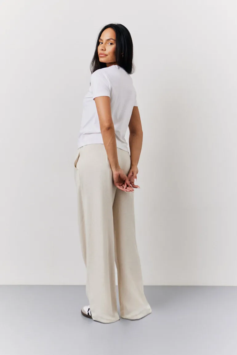 Stone Linen Blend Tailored Wide Leg Trouser