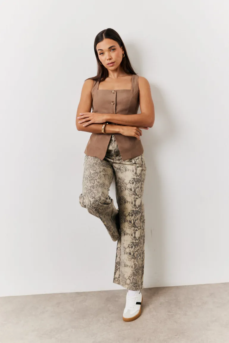 Stone Square Neck Longline Waistcoat