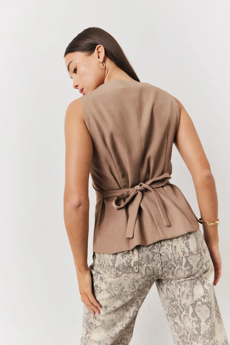 Stone Square Neck Longline Waistcoat