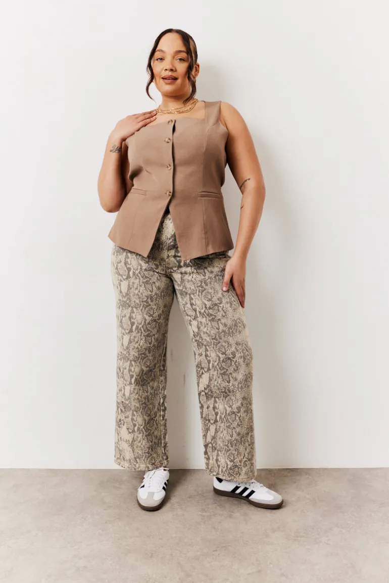 Stone Square Neck Longline Waistcoat