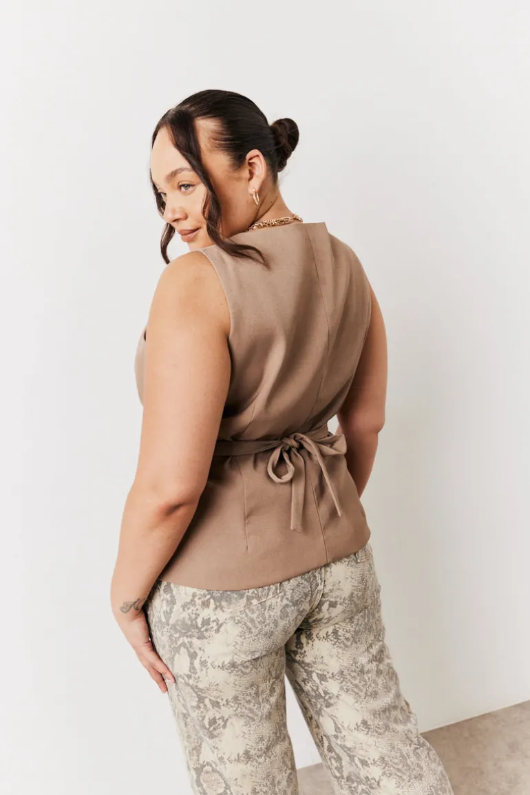 Stone Square Neck Longline Waistcoat