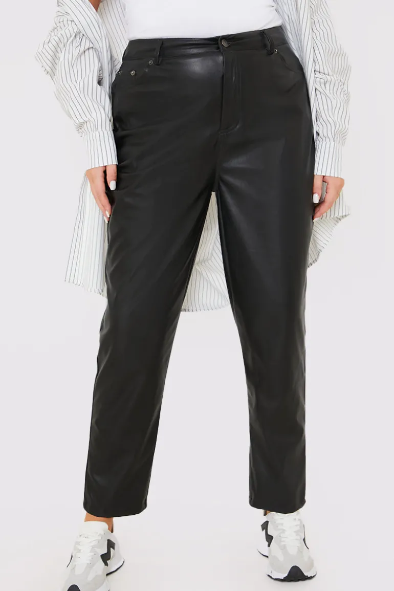 Straight Leg Leather Look Trousers