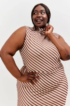 Stripe Printed Mesh Bodycon Midaxi Dress