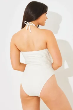 Textured Corsage Halterneck Swimsuit
