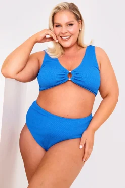 Textured Crinkle Scoop Neck Ring Detail Bikini Top