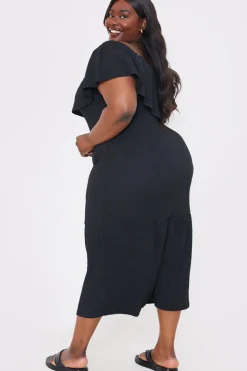 Textured Frill Bardot Midi Dress