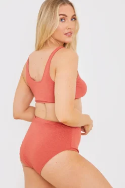 Textured Knot Front Detail Bikini Top