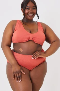 Textured Knot Front Detail Bikini Top