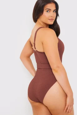Textured Sweetheart Neckline Belted Swimsuit
