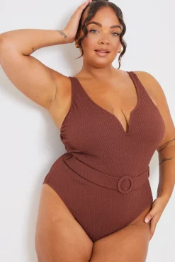 Textured Sweetheart Neckline Belted Swimsuit