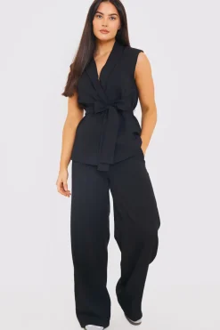 Textured Tie Waist Sleeveless Co-Ord Blazer