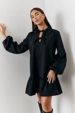 Tie Detail Balloon Sleeve Smock Dress
