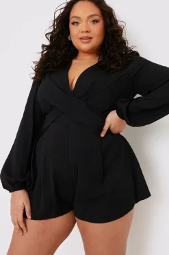 Twist Front Balloon Sleeve Playsuit