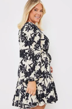 V Neck Balloon Sleeve Godet Mini Dress