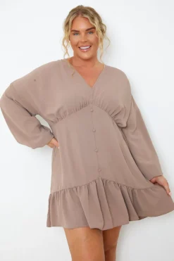 V Neck Frill Hem Smock Dress