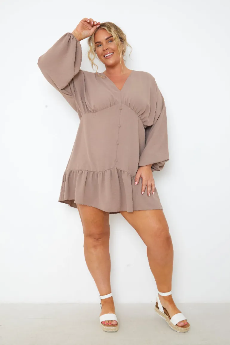 V Neck Frill Hem Smock Dress