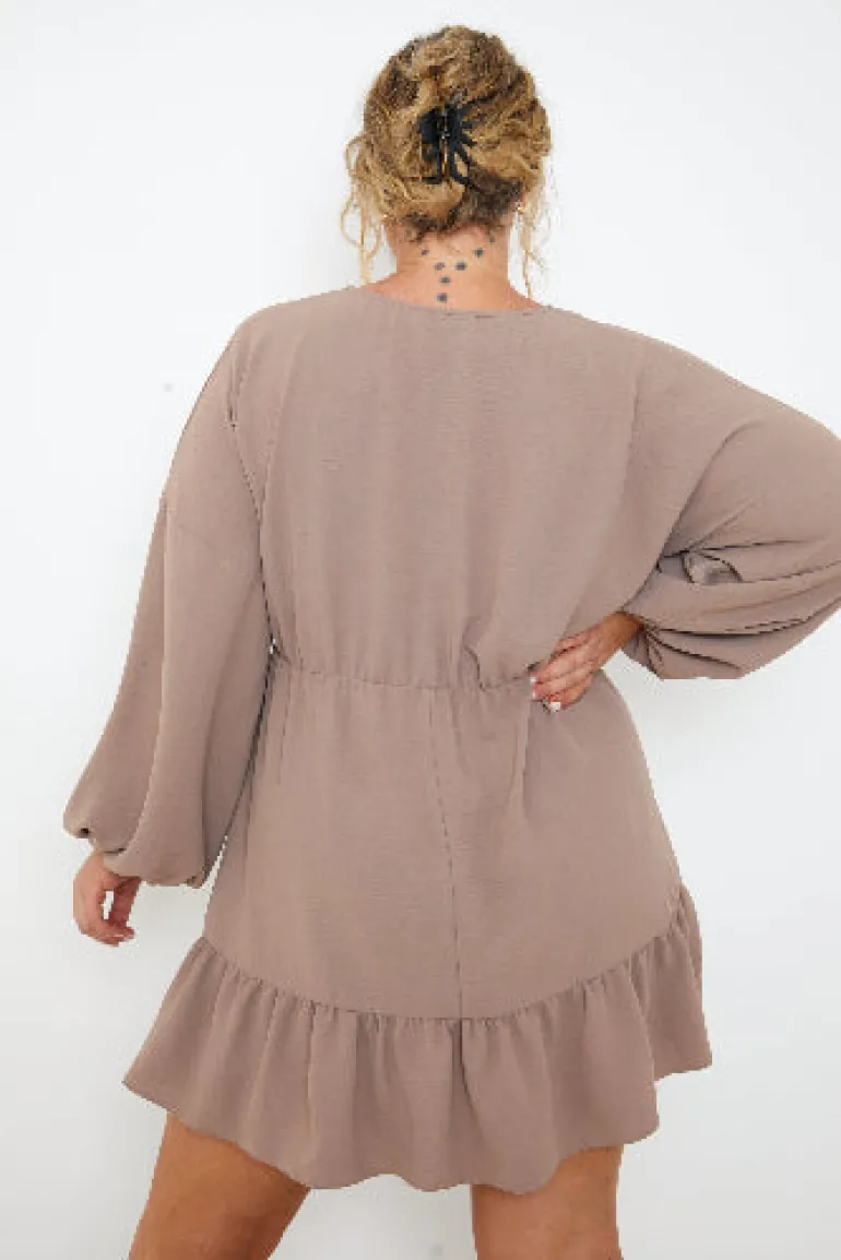 V Neck Frill Hem Smock Dress