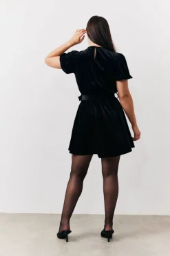 Velvet Embellished Belt Mini Dress