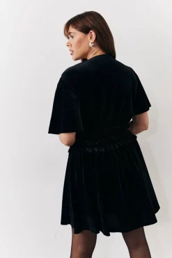 Velvet Mini Dress with Embellished Buttons