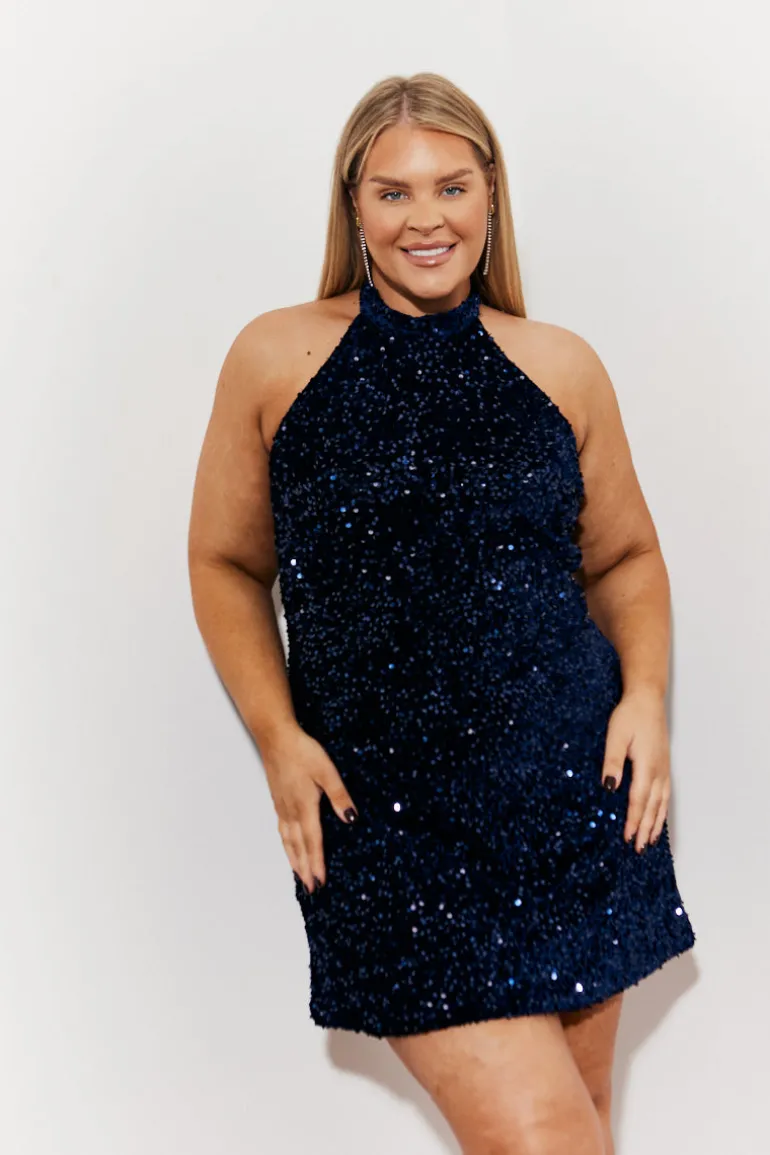 Velvet Sequin Tie Back Detail Mini Dress