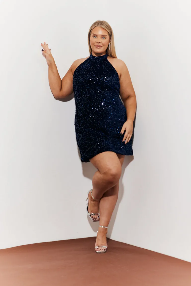 Velvet Sequin Tie Back Detail Mini Dress