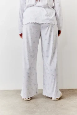 White Bow Print Long Sleeve Top and Trouser PJ Set