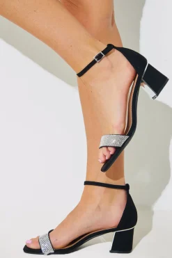 Wide Fit Diamante Strap Low Block Heel