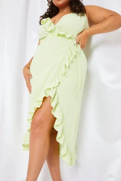 Wrap Front Frill Detail Midi Dress