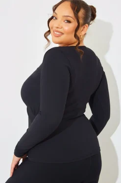 Wrap Front Rib Long Sleeve Top