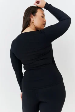 Wrap Front Rib Long Sleeve Top