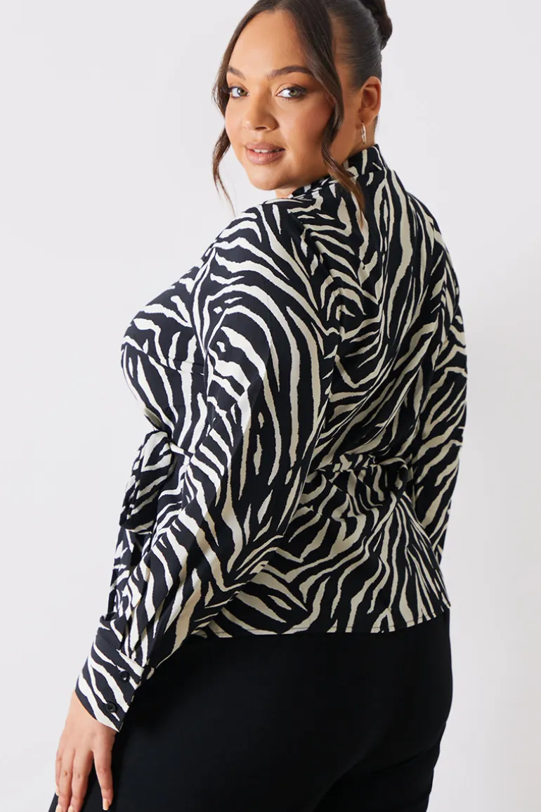 Zebra Print Wrap Front Shirt