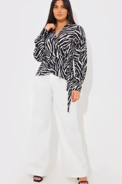 Zebra Print Wrap Front Shirt