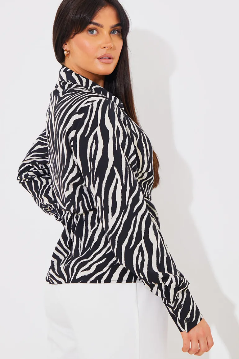 Zebra Print Wrap Front Shirt