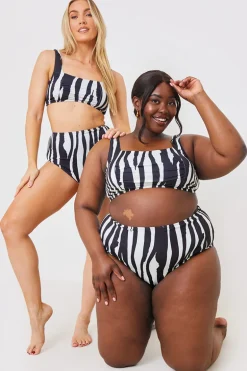 Zebra Ruched Front Square Neck Bikini Top