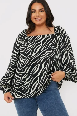 Zebra Woven Balloon Sleeve Blouse