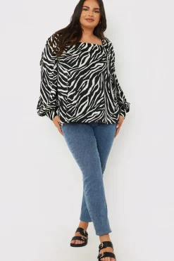 Zebra Woven Balloon Sleeve Blouse