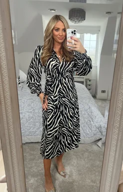 Zebra Woven Printed Wrap Midi Dress